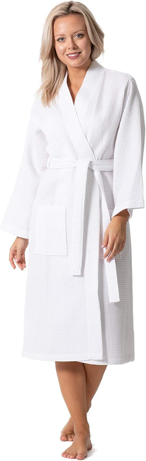 Kimono ligero de lino de punto gofre para spa y baño