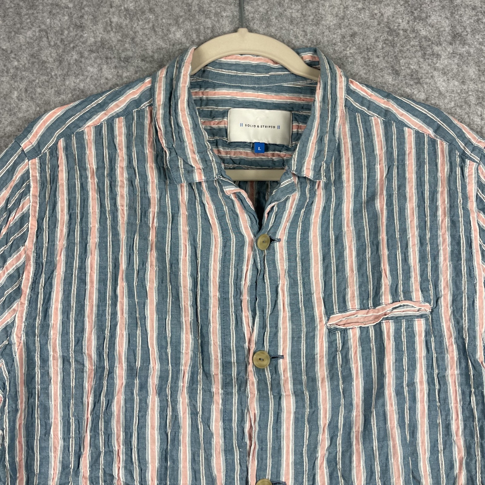 Solid & Striped Top Womens Large Seersucker Butto… - image 3