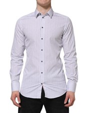 Dolce & Gabbana White Blue Striped Cotton GOLD Formal Men's Shirt