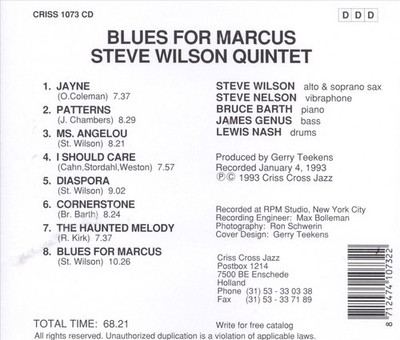 STEVE WILSON - BLUES FOR MARCUS NEW CD