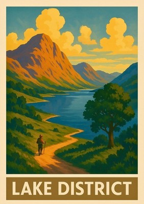 Lake District Art Deco Reise Poster Stil ungerahmt Wandbild