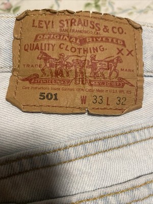 Levi's 501XX 33x32 90's Vintage Button Fly Light Blue Wash