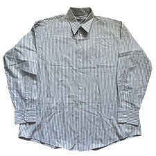 Vtg 90s Giorgio Armani Collezioni Dress Shirt 17.5 XL Gray Striped Cotton Relax