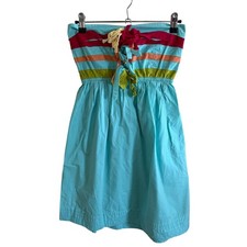 Judith March Turquoise Blue Striped Strapless Smocked Mini Dress Womens Cotton