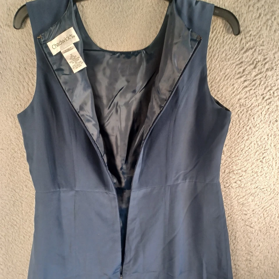 Vestido azul vintage de Chadwick para mujer talla 10 sin mangas 100 % seda cuello redondo cremallera Foto 3 de 4