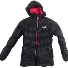 Puma Pink Black Puffer Hooded Jacket Girls Med 8-10 Warm Winter Jacket