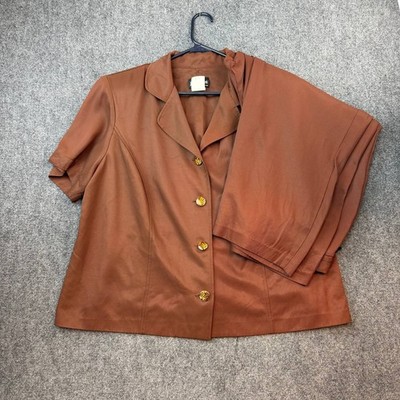 Vintage John Philips Woman Pantsuit Brown 20W USA 2 Pc Set