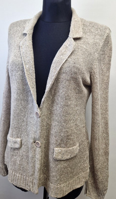 Amina Rubinacci Grau Leinenmischung Cardigan Strick Jacke Pailletten Damen UK14/ US10