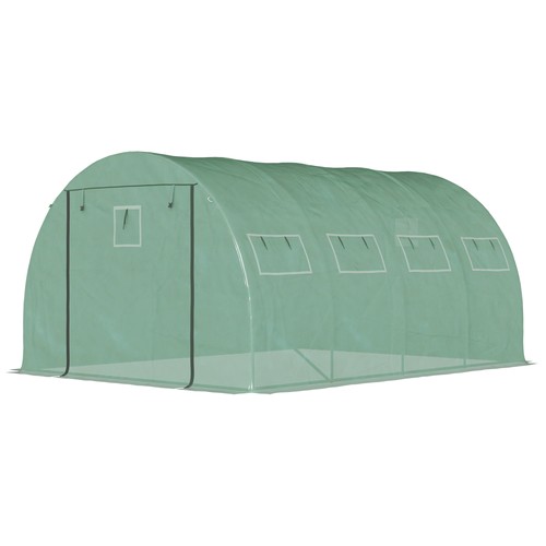 Green Outsunny Tunnel Greenhouse with 2 Mesh Doors, Hot House, 13' x 10'