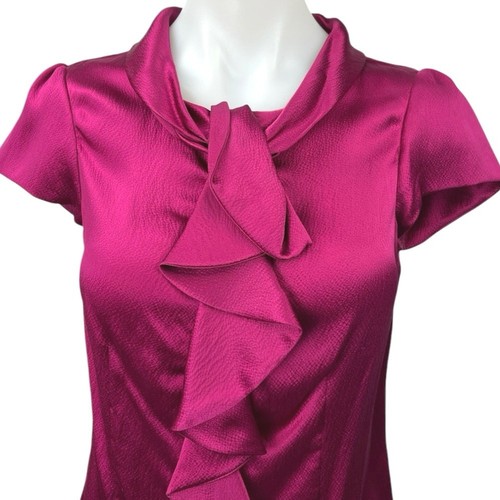 Classiques Entier Purple 100% Silk Ruffle Short Sleeve Shirt Blouse Top Size S - Picture 3 of 5