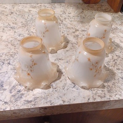 VTG Glass Ceiling Fan Light Lamp Shade Replacement SET 4 Dogwood Floral Ruffled