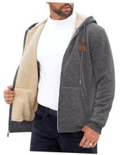 Men's Zip Up Sherpa-Lined Hoodie Jackets Winter Midweight Medium Dark Gray