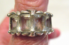 STERLING SILVER CLEAR STONE RING BAND SIZE 6  8.3 GRAMS