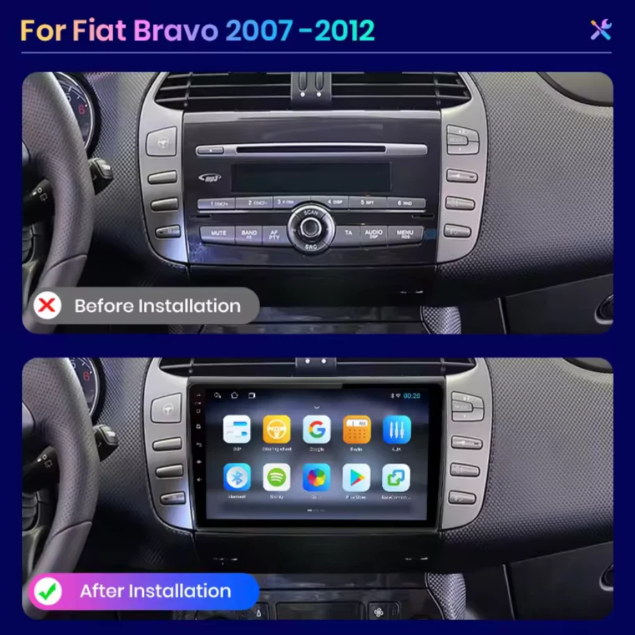 Autoradio Per Fiat Bravo 2007-2012 32GB CarPlay AndroidAuto Wireless WIFI RDS - Immagine 2 di 4