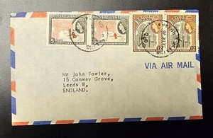 BRITISH GUIANA Cover Sent to Conway Grove Leeds England QEII 4 Stamps 5c and 12c