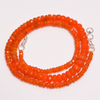 Orangle Ethiopian Opal Gemstone Rondelle Faceted Beads Necklace 18-19'' A-4510
