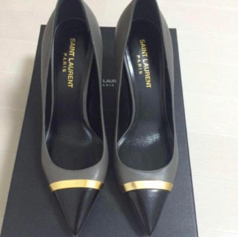 Saint Laurent YSL decolte tacco EU36 US6 grigio e nero pelle bicolore punta