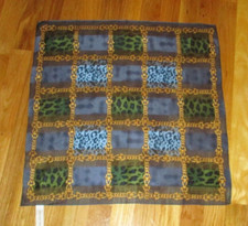 Jones New York Blue Green Chains Leopard Print Sheer 100 Silk Square Scarf 20"