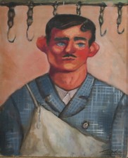 Maurice Saint-Lou (20th Century) Oil painting on canvas, Portrait, the Butcher