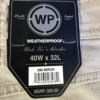 Weatherproof 40”X 32” Everyday Flex Cargo Pants 280 Birch NWT
