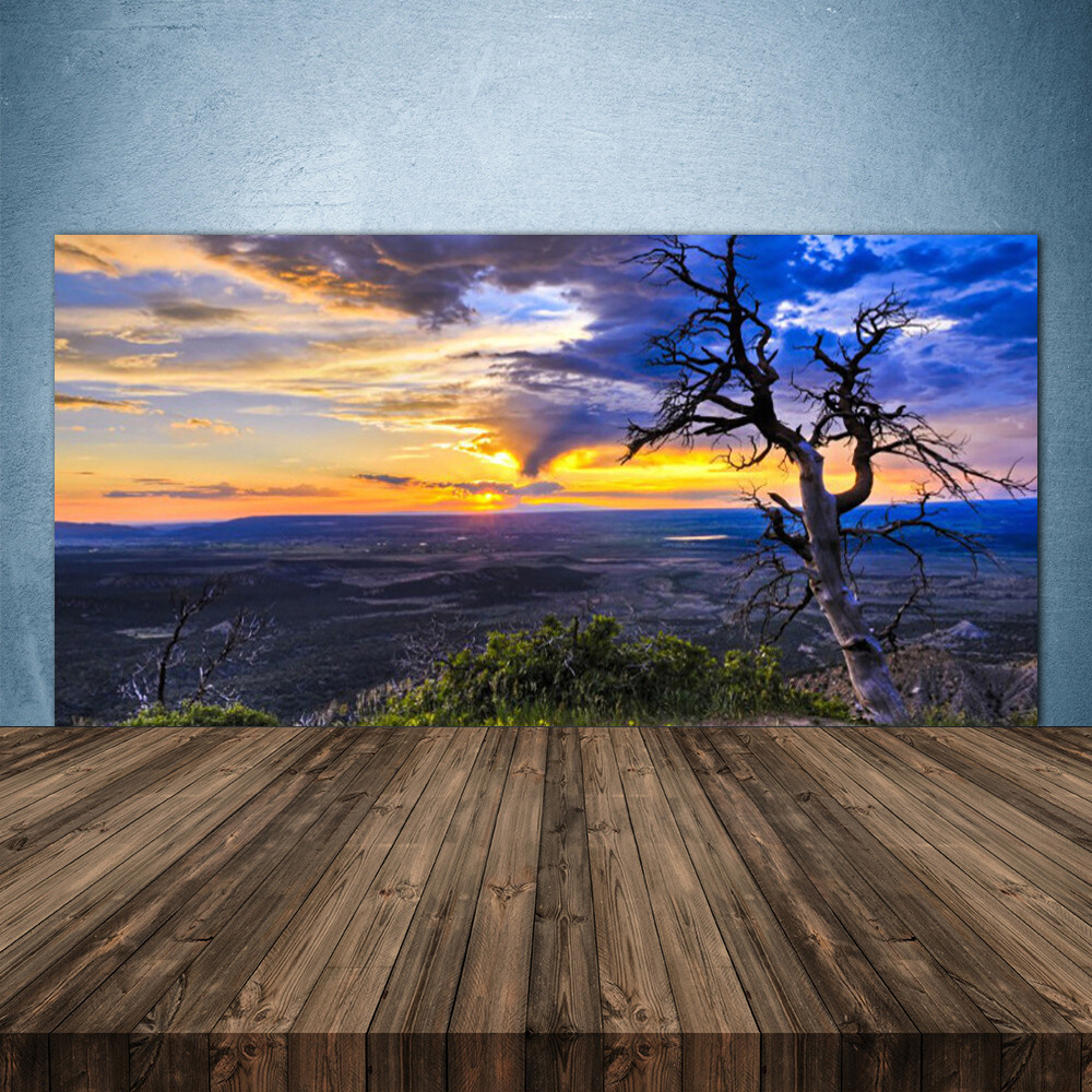 Fond de hotte en verre 140x70cm motif paysage pour cuisine lumineuse