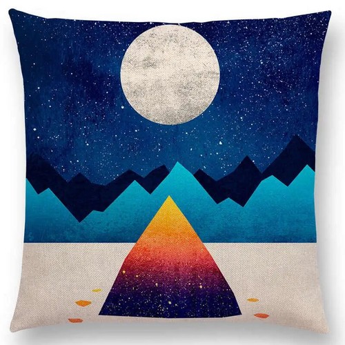 Sun Moon Dreamy Peaks Colorful Triangle Mountains Surrealism Cushion Cover - Picture 10 of 49