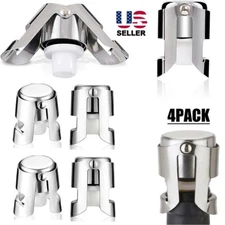 4× Stainless Steel Reusable Vacuum Sealed Champagne Red Wine Bottle Stopper Cap