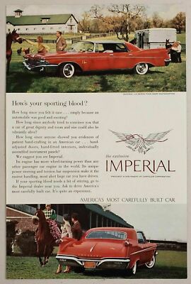 1960 Print Ad Chrysler Le Baron Four-Door Southampton Red Car Horses on Farm