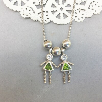 Birthstone Kid Charm Necklace Sterling Silver August Peridot Green