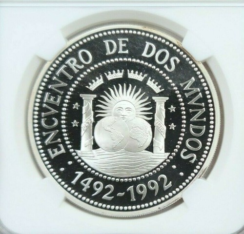 1991 ARGENTINA SILVER 1000 AUSTRALES IBERO PILLARS NGC PF 69 ULTRA CAMEO SCARCE - Picture 3 of 3