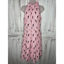 LUNGO L'ARNO PINK WHITE STRIPED TOUCAN HALTER TIE NECK PLEATED SHIRT DRESS S