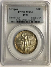 1926 Oregon Trail Memorial Commemorative Half Dollar Graded MS64 by PCGS