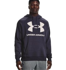 New Under Armour Men's UA Rival Navy Blue Fleece Big Logo Hoodie Sweatshirt MED