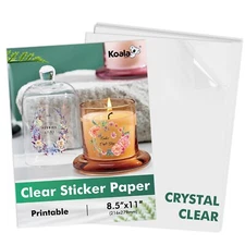 18-54 Koala 100% Clear Sticker Paper for Inkjet + Laser Printers Glossy Vinyl