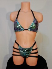 Exotic dancer stripper medium multicolor two piece bikini dance outfit-dancewear