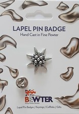 Swiss Edelweiss Flower 22mm Lapel Pin Badge, British Pewter. Bag Hat Brooch C21