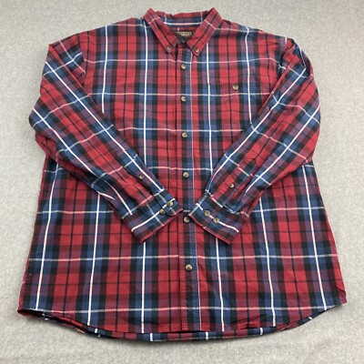 C E Schmidt Shirt Mens Extra Large Long Sleeve Button Up Red Blue Plaid Pocket