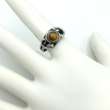 ARTISAN tiger eye ring - size 5.75 split shank sterling silver bezel-set stone