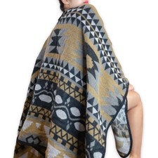 Cabin Fever Aztec Geometric Pattern Wrap Blanket Cape Poncho Jacket One Size