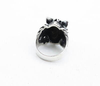925 Sterling Silver Vintage Sculpted Wolf's Head Band Ring Sz 9