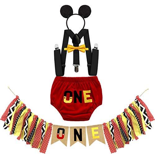 Red Baby Boy First Birthday Cake Smash Photo Prop Set for 6-12 Months Includes 5 Pieces