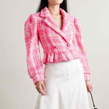 Loveshackfancy Braelynn Cropped Checked Wool-blend Tweed Jacket Valentine 