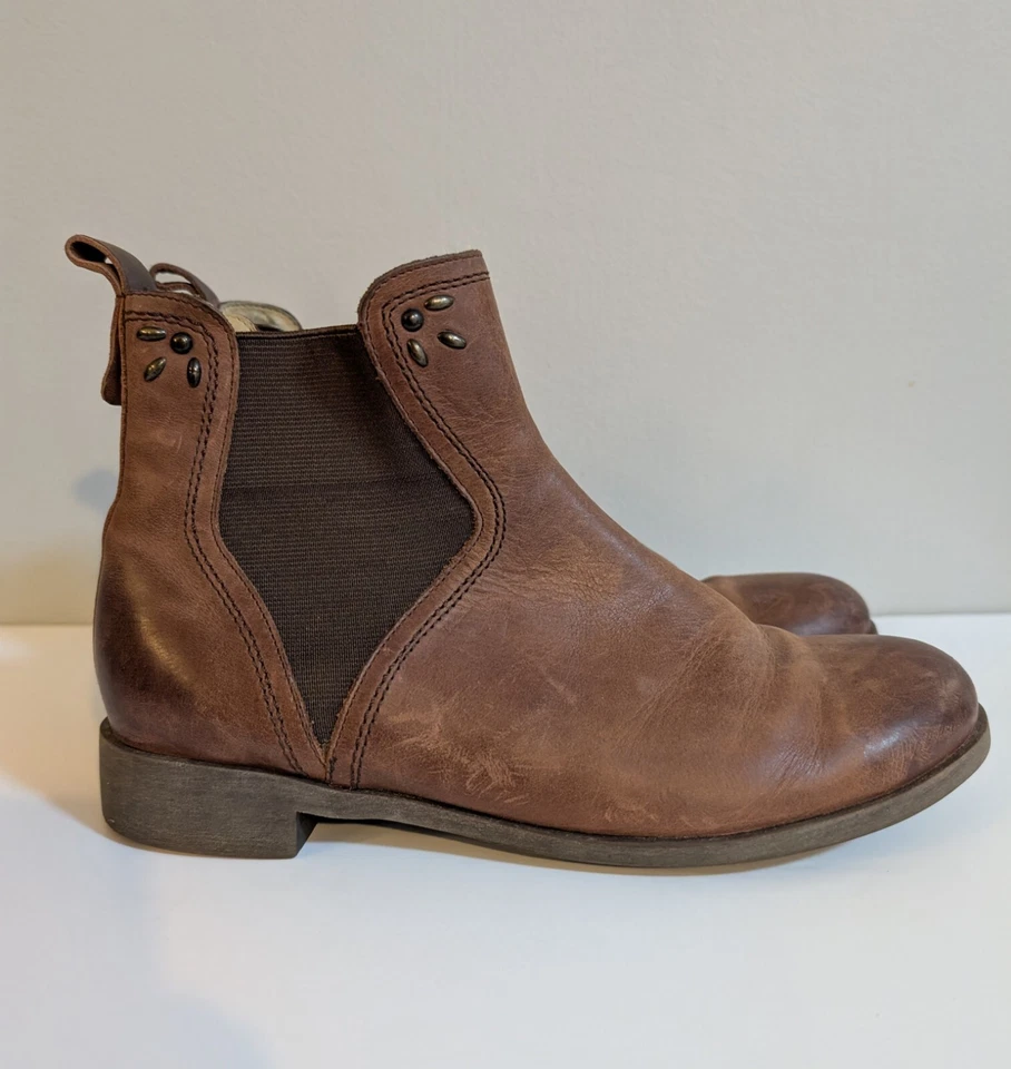 Olukai Womens Size 7 Boots Kualona Brown Leather Ankle Chelsea Stud Shoe Slip On - Image 2 of 4