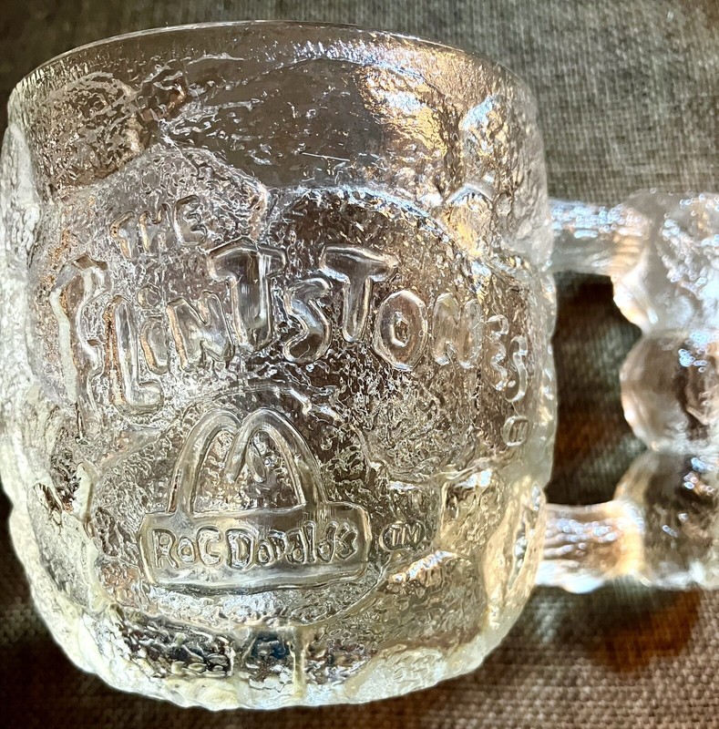 Vintage McDonalds Flintstones Glass Mug Cup 1993 Clear Frosted ROCKY ROAD 