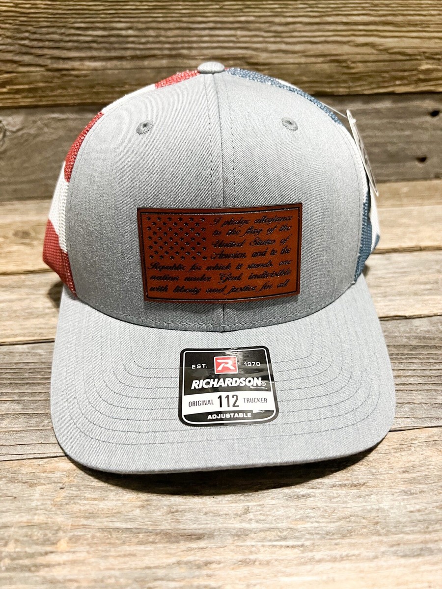 Stars and Stripes Pledge Richardson Leather Patch Trucker Hat