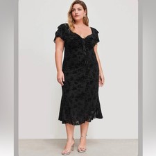 Cider MESH SWEETHEART NECKLINE FLORAL RUFFLE KNOTTED MAXI DRESS CURVE PLUS xxl