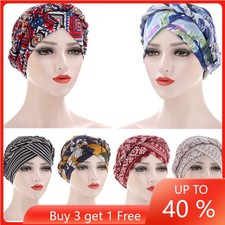 Muslim Women Printed Braid Bonnet Hat Head Scarf Wrap Turban Hijab Hat Chemo Cap