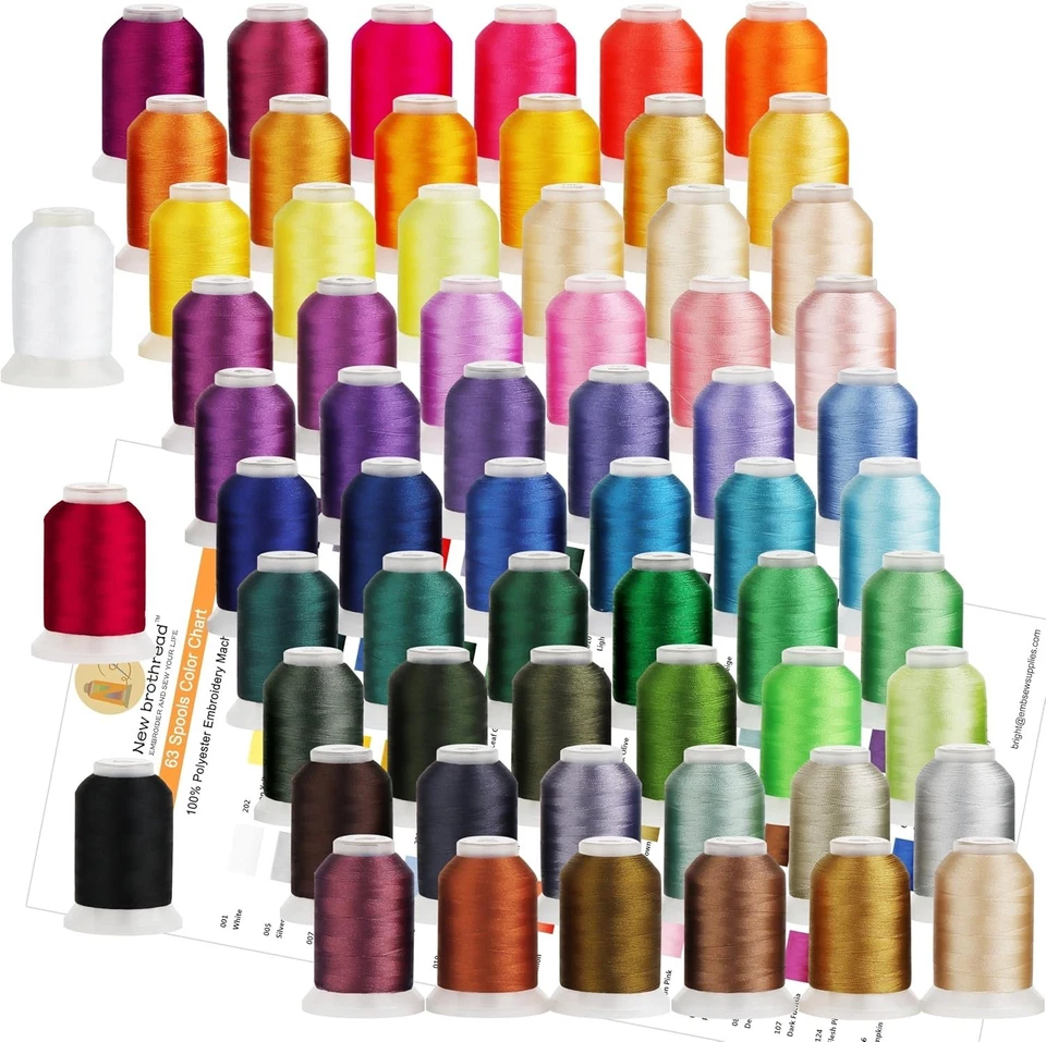 Commercial Grade 63-Color Polyester Embroidery Thread - 550yd Machine Compatible - Image 3 of 4