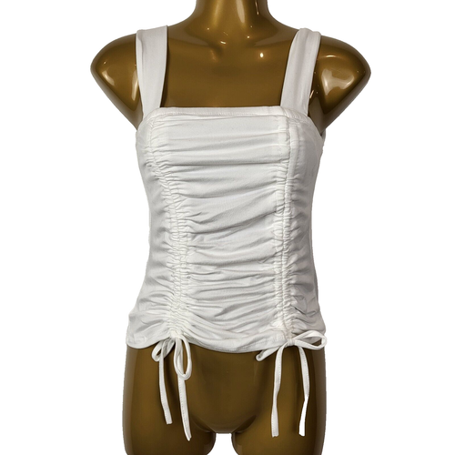 Capella Crop Top Ruched Square Neck Sleeveless Clubwear White Medium Large NEW
