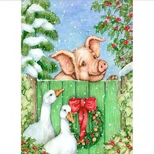 Christmas Pig Diamond Art Kit Christmas Farm Scene Snow Diamond Art Kit